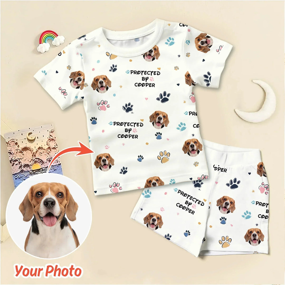 Custom Dog Photo Pattern "Protected By" Pajama , Custom Dog Photo Pattern "Protected By" Pajama - Short Pajama / 12-18M