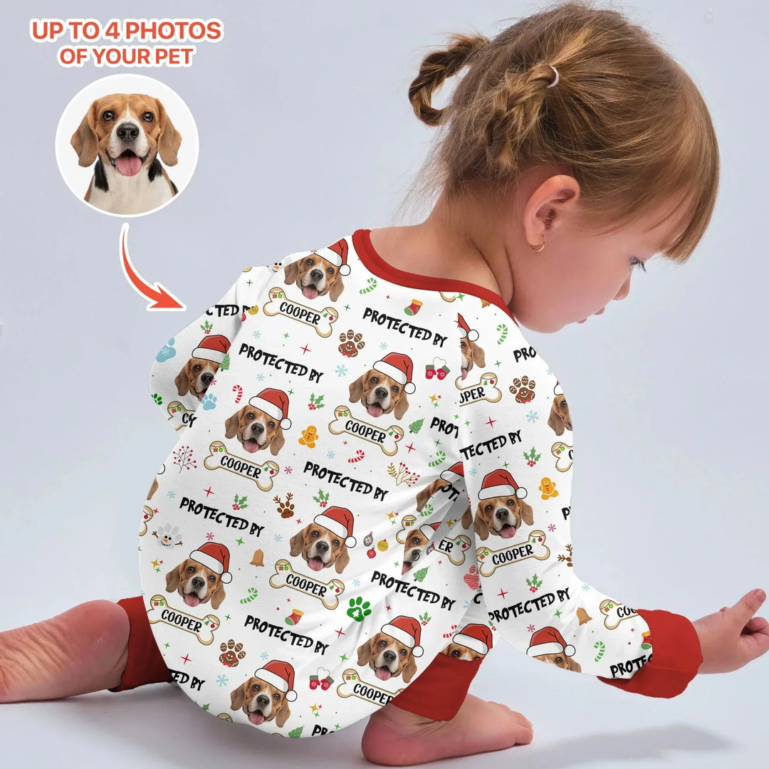 Custom Dog Photo "Protected By" Christmas Convertible Zippy , Custom Dog Photo "Protected By" Christmas Convertible Zippy - 0-3M