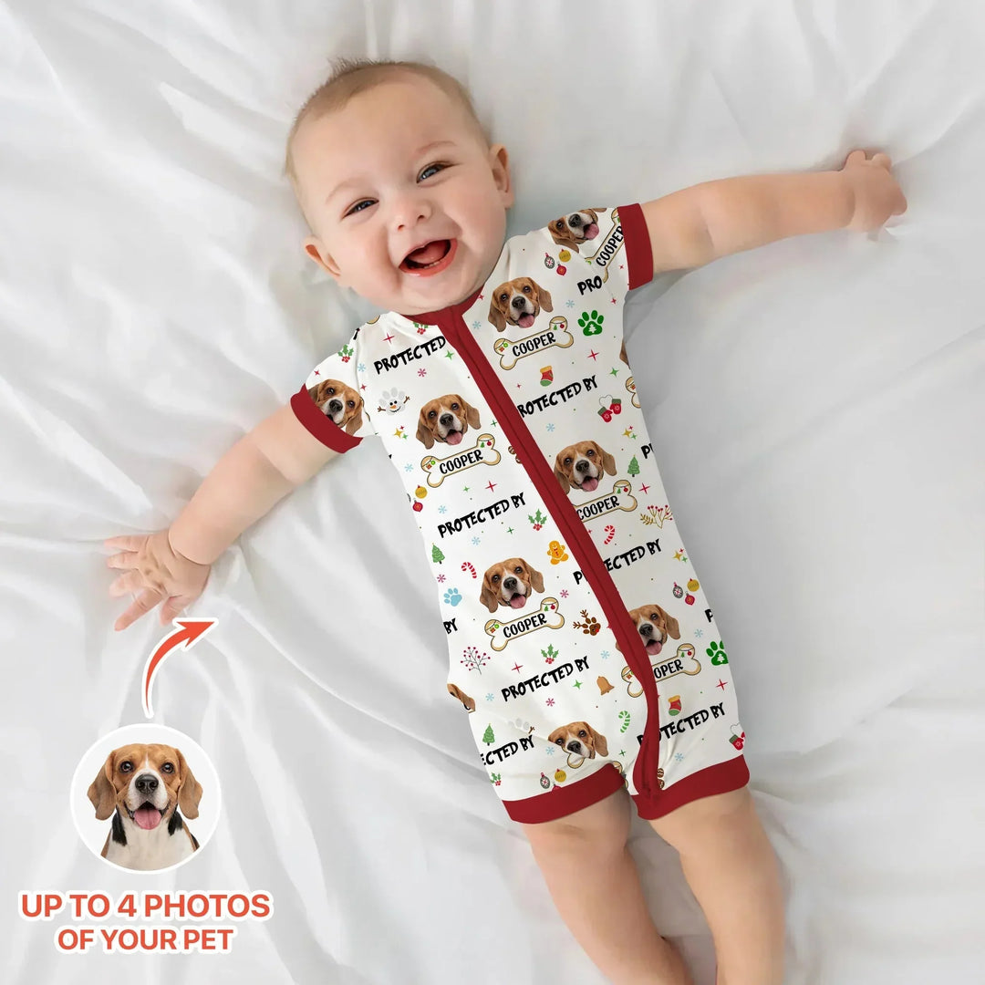 Custom Dog Photo "Protected By" Christmas Shorty Zippy , Custom Dog Photo "Protected By" Christmas Shorty Zippy - 0-3M