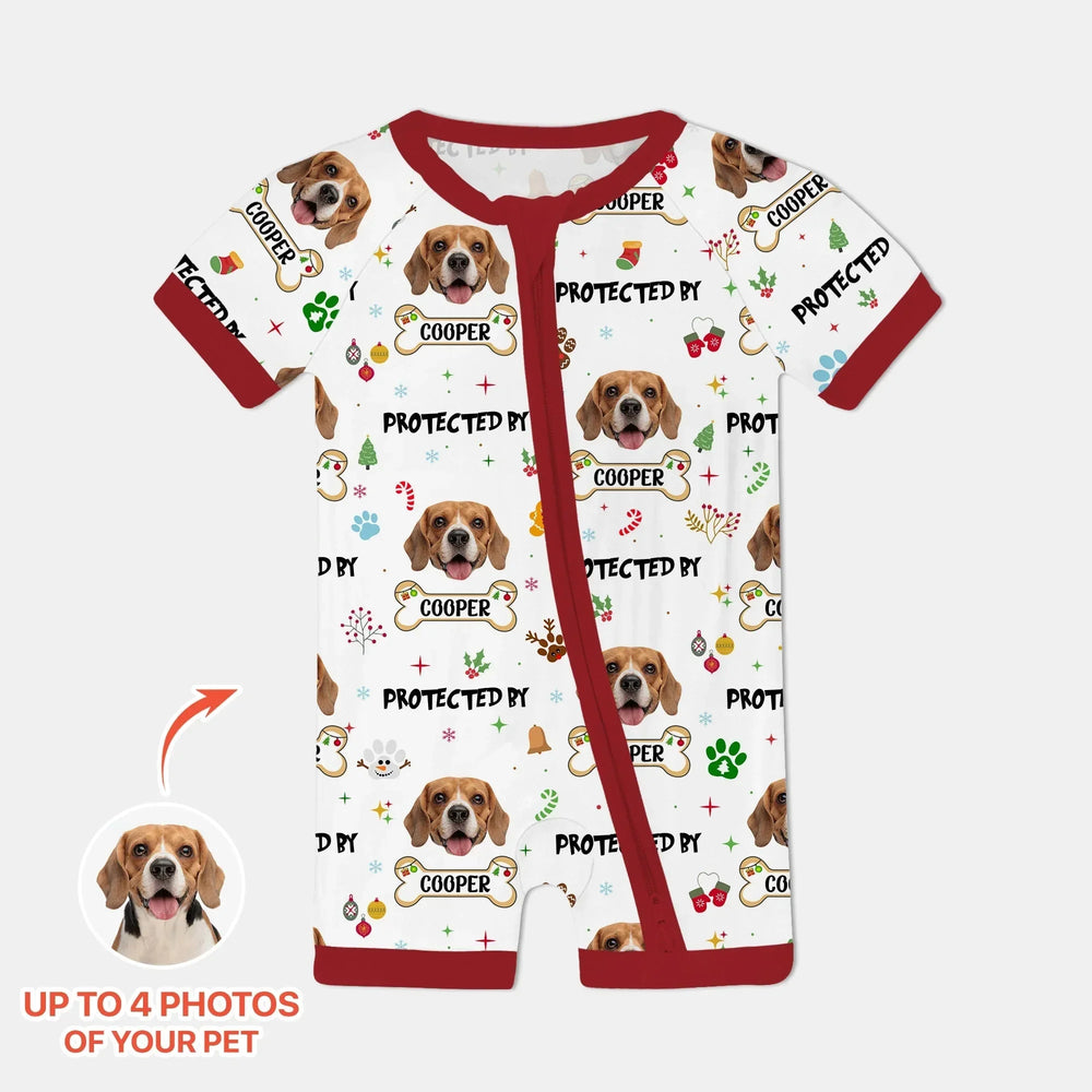 Custom Dog Photo "Protected By" Christmas Shorty Zippy , Custom Dog Photo "Protected By" Christmas Shorty Zippy - 0-3M