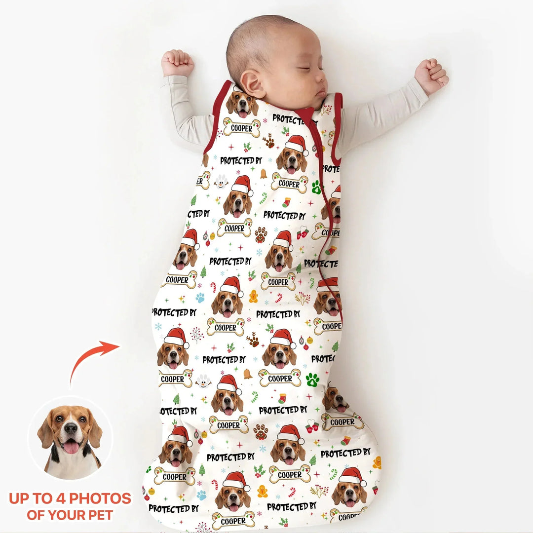 Custom Dog Photo "Protected By" Christmas Sleep Bag , Custom Dog Photo "Protected By" Christmas Sleep Bag - XS / 0.5 TOG