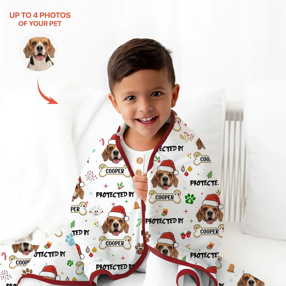 Custom Dog Photo "Protected By" Christmas Toddler Blanket , Custom Dog Photo "Protected By" Christmas Toddler Blanket - Default Title