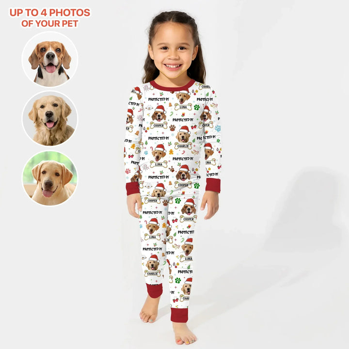 Custom Dog Photo "Protected By" Christmas Two Piece Long Sleeve Pajama Set , Custom Dog Photo "Protected By" Christmas Two Piece Long Sleeve Pajama Set - 12-18M