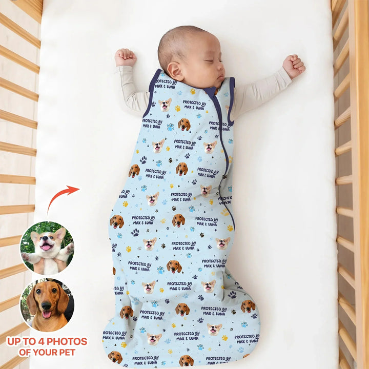 Custom Dog Photos "Protected By" Pawfect Blue Sleep Bag , Custom Dog Photos "Protected By" Pawfect Blue Sleep Bag - XS / 0.5 TOG