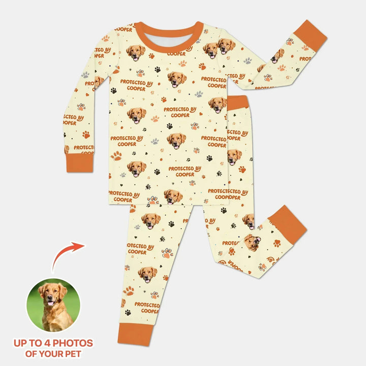 Custom Dog Photos "Protected By" Pawfect Blue Two Piece Long Sleeve Pajama Set , Custom Dog Photos "Protected By" Pawfect Blue Two Piece Long Sleeve Pajama Set - 12-18M
