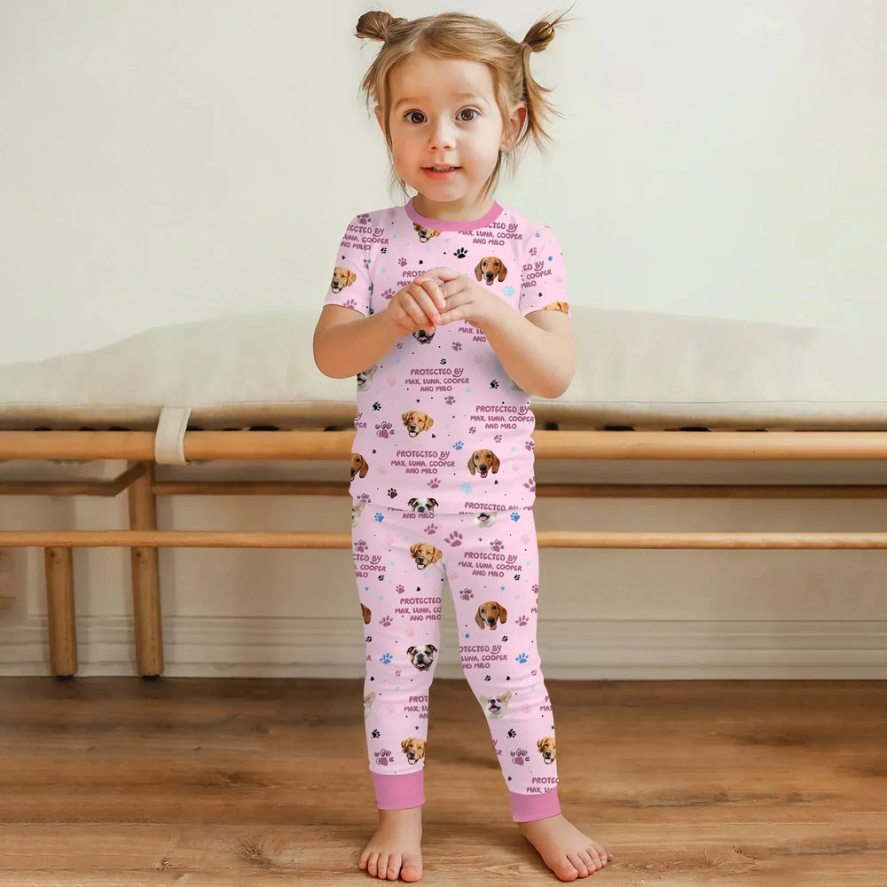 Custom Dog Photos "Protected By" Pawfect Pink Two Piece Short Sleeve Pajama Set , Custom Dog Photos "Protected By" Pawfect Pink Two Piece Short Sleeve Pajama Set - 12-18M
