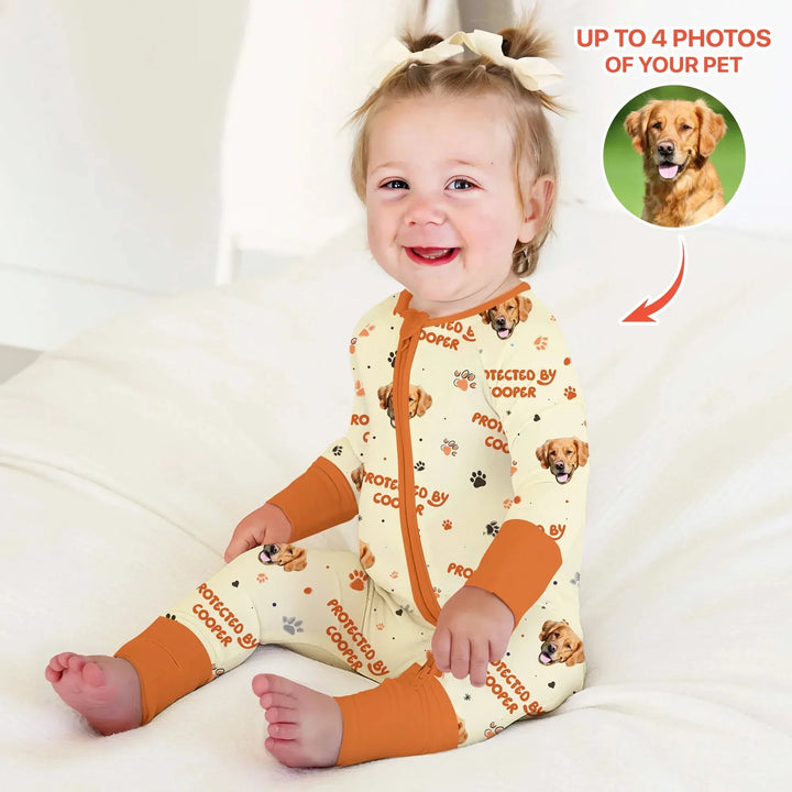 Custom Dog Photos "Protected By" Pawfect Yellow Convertible Zippy , Custom Dog Photos "Protected By" Pawfect Yellow Convertible Zippy - 0-3M