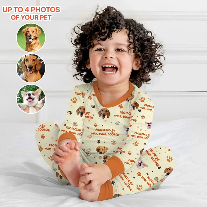 Custom Dog Photos "Protected By" Pawfect Yellow Two Piece Long Sleeve Pajama Set , Custom Dog Photos "Protected By" Pawfect Yellow Two Piece Long Sleeve Pajama Set - 12-18M