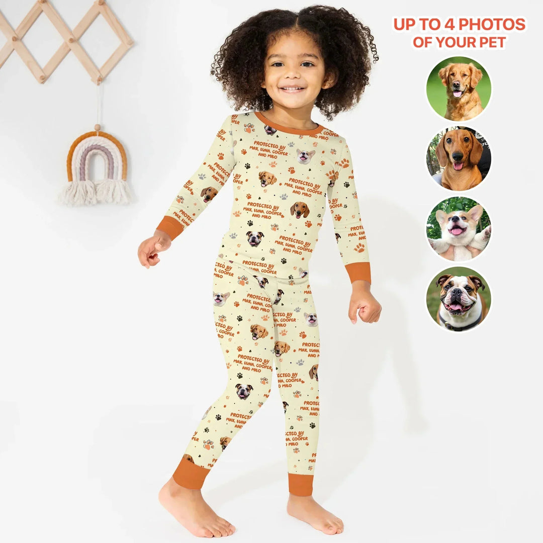 Custom Dog Photos "Protected By" Pawfect Yellow Two Piece Long Sleeve Pajama Set , Custom Dog Photos "Protected By" Pawfect Yellow Two Piece Long Sleeve Pajama Set - 12-18M