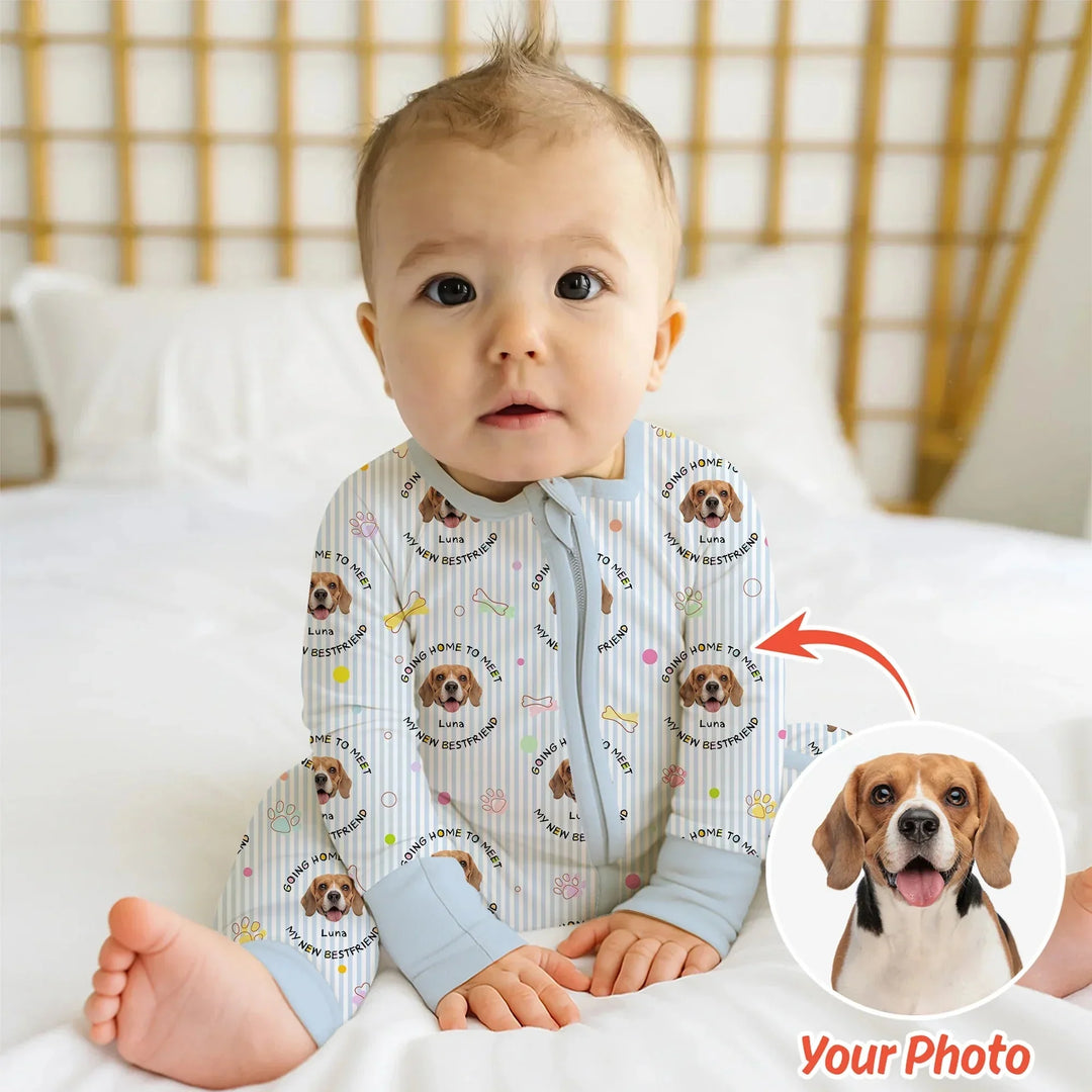 Custom Dogs Photo "Going home to meet my new best friend" Convertible Zippered Romper , Custom Dogs Photo "Going home to meet my new best friend" Convertible Zippered Romper - 0-3M