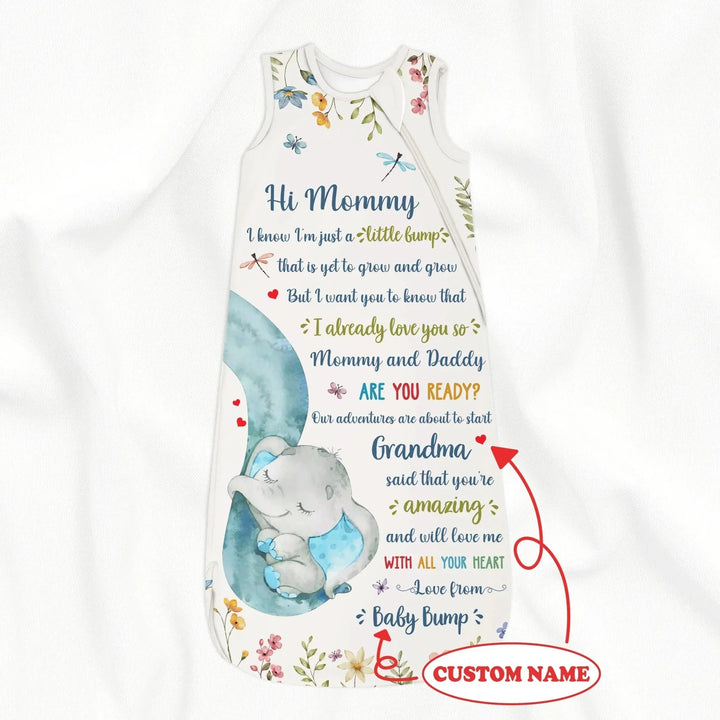 Custom Elephant Sleep Bag 1.0 TOG - Baby Shower Gift , Custom Elephant Sleep Bag 1.0 TOG - Baby Shower Gift - XS