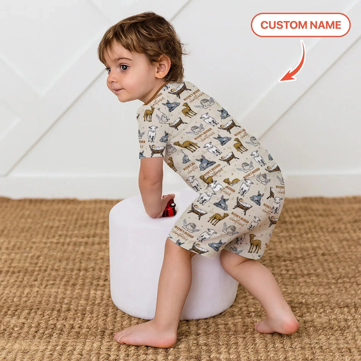 Custom Name Baby Blessed Christmas Two Piece Short Sleeve Shorts Pajama Set , Custom Name Baby Blessed Christmas Two Piece Short Sleeve Shorts Pajama Set - 12-18M