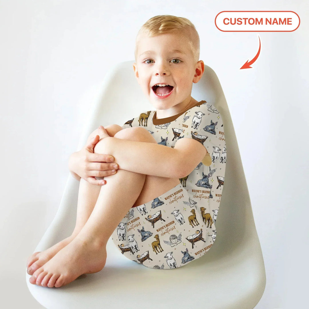 Custom Name Baby Blessed Christmas Two Piece Short Sleeve Shorts Pajama Set , Custom Name Baby Blessed Christmas Two Piece Short Sleeve Shorts Pajama Set - 12-18M
