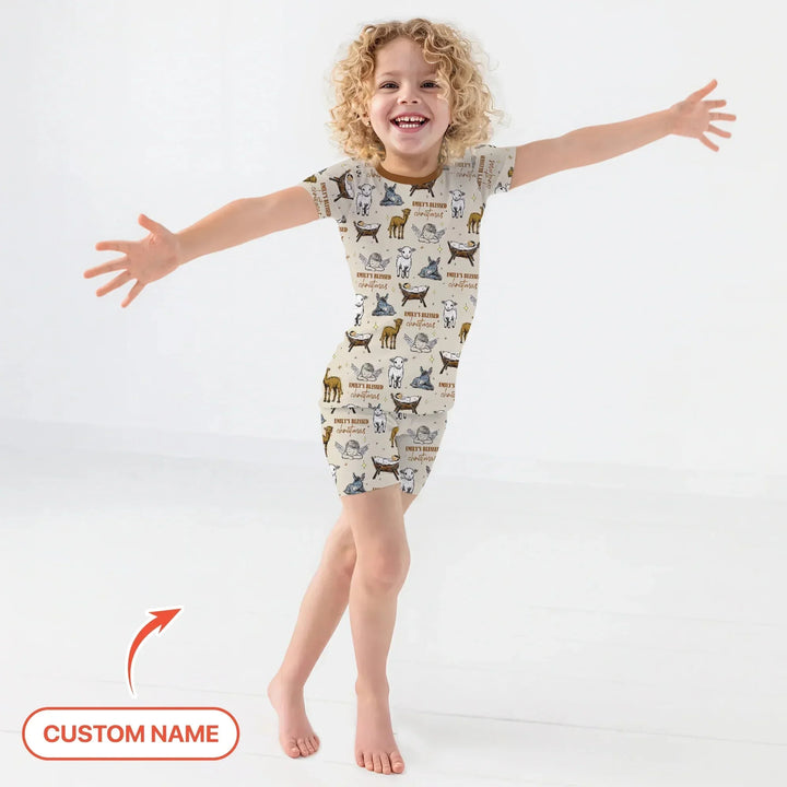 Custom Name Baby Blessed Christmas Two Piece Short Sleeve Shorts Pajama Set , Custom Name Baby Blessed Christmas Two Piece Short Sleeve Shorts Pajama Set - 12-18M