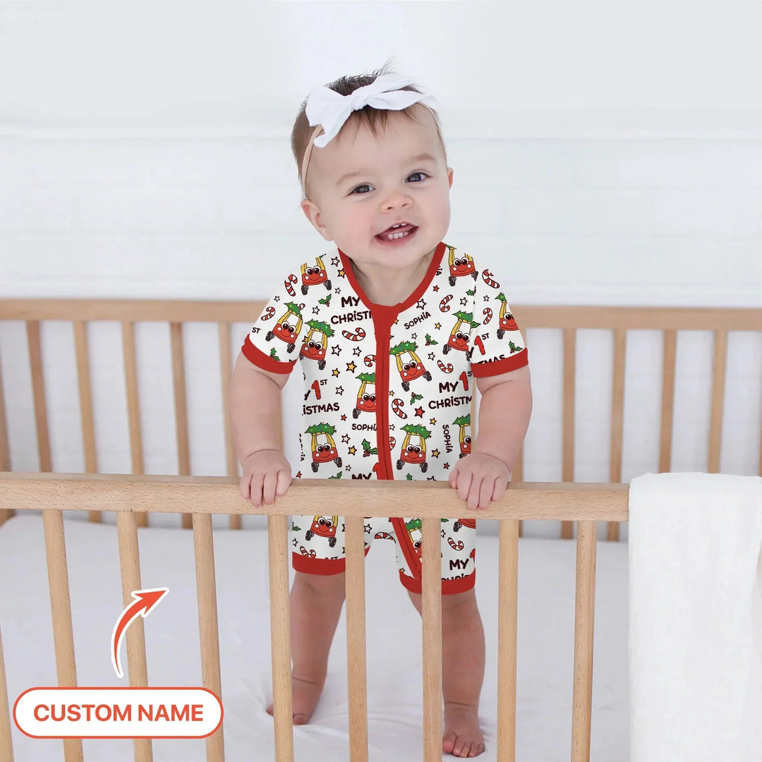 Custom Name Baby Car My 1st Christmas Shorty Zippy , Custom Name Baby Car My 1st Christmas Shorty Zippy - 0-3M