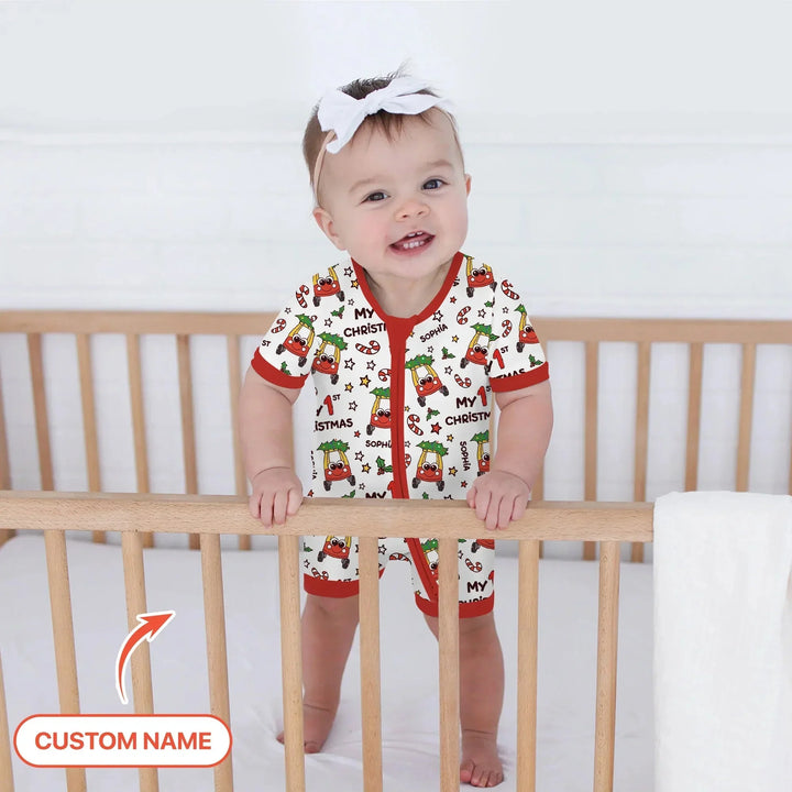 Custom Name Baby Car My 1st Christmas Shorty Zippy , Custom Name Baby Car My 1st Christmas Shorty Zippy - 0-3M