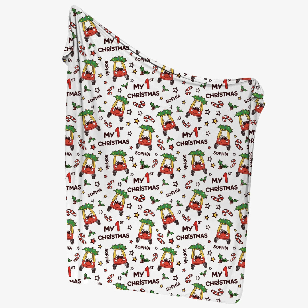Custom Name Baby Car My 1st Christmas Swaddle Blanket , Custom Name Baby Car My 1st Christmas Swaddle Blanket - Default Title