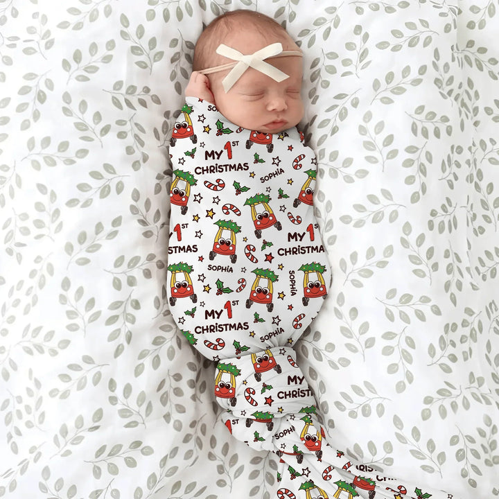 Custom Name Baby Car My 1st Christmas Swaddle Blanket , Custom Name Baby Car My 1st Christmas Swaddle Blanket - Default Title