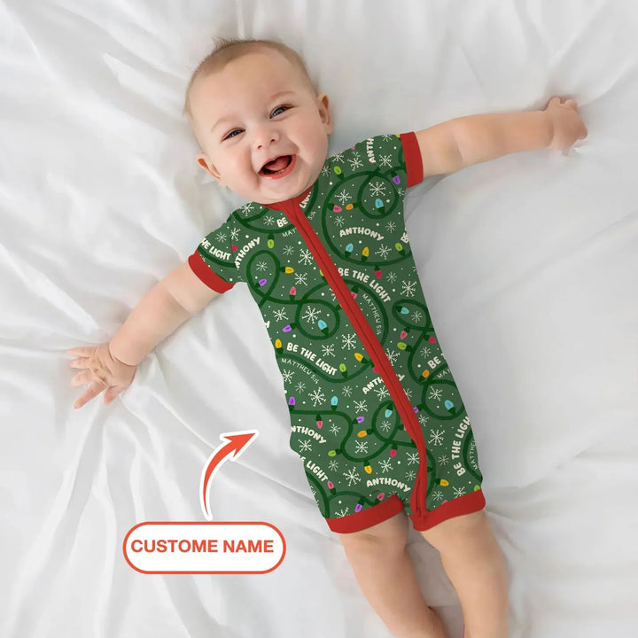 Custom Name Be The Light Christmas Shorty Zippy , Custom Name Be The Light Christmas Shorty Zippy - 0-3M