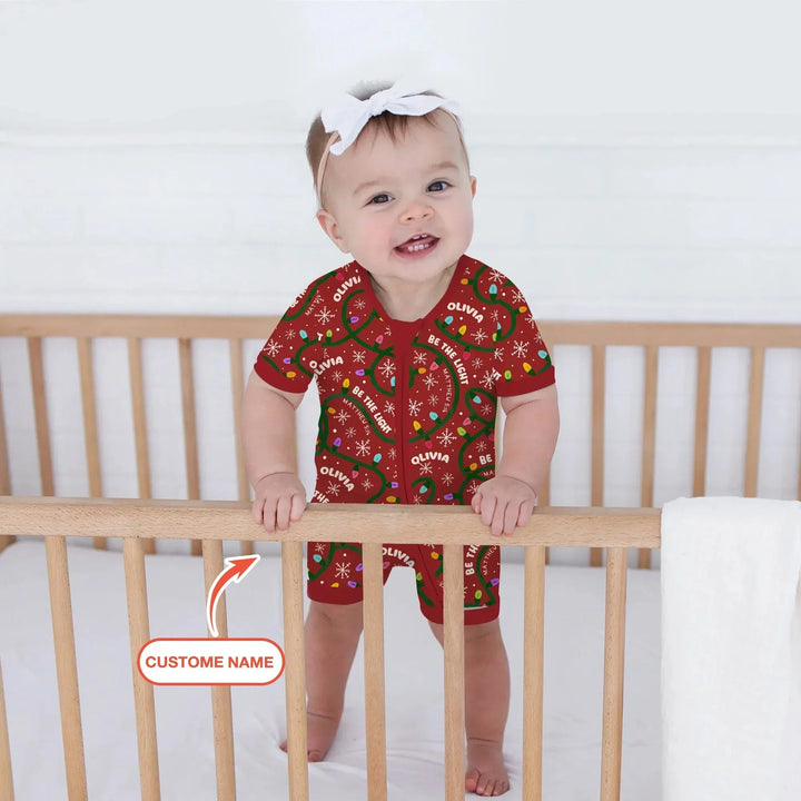 Custom Name Be The Light Christmas Shorty Zippy , Custom Name Be The Light Christmas Shorty Zippy - 0-3M