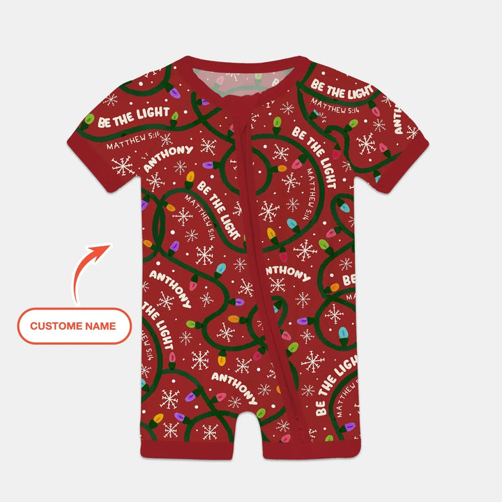 Custom Name Be The Light Christmas Shorty Zippy , Custom Name Be The Light Christmas Shorty Zippy - 0-3M