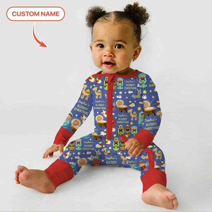Custom Name Blessed Christmas Night Convertible Zippy , Custom Name Blessed Christmas Night Convertible Zippy - 0-3M