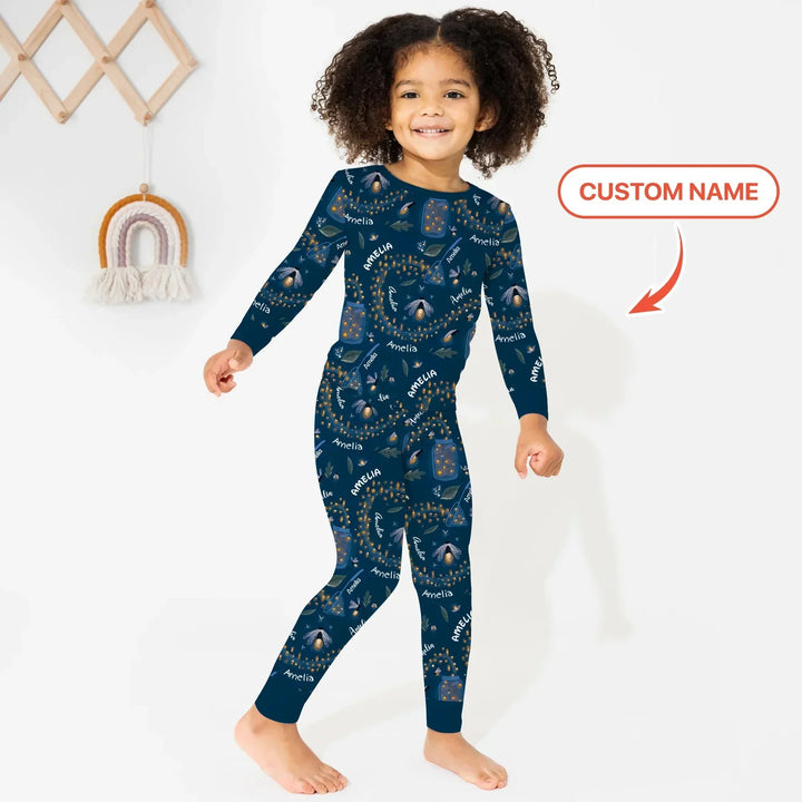 Custom Name Catching Fireflies Two Piece Long Sleeve Pajama Set , Custom Name Catching Fireflies Two Piece Long Sleeve Pajama Set - 12-18M