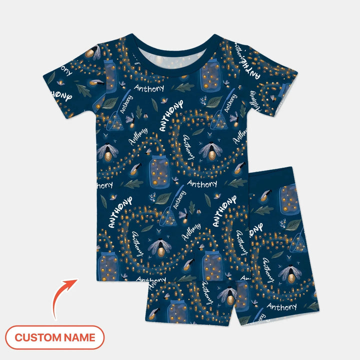 Custom Name Catching Fireflies Two Piece Short Sleeve Shorts Pajama Set , Custom Name Catching Fireflies Two Piece Short Sleeve Shorts Pajama Set - 12-18M