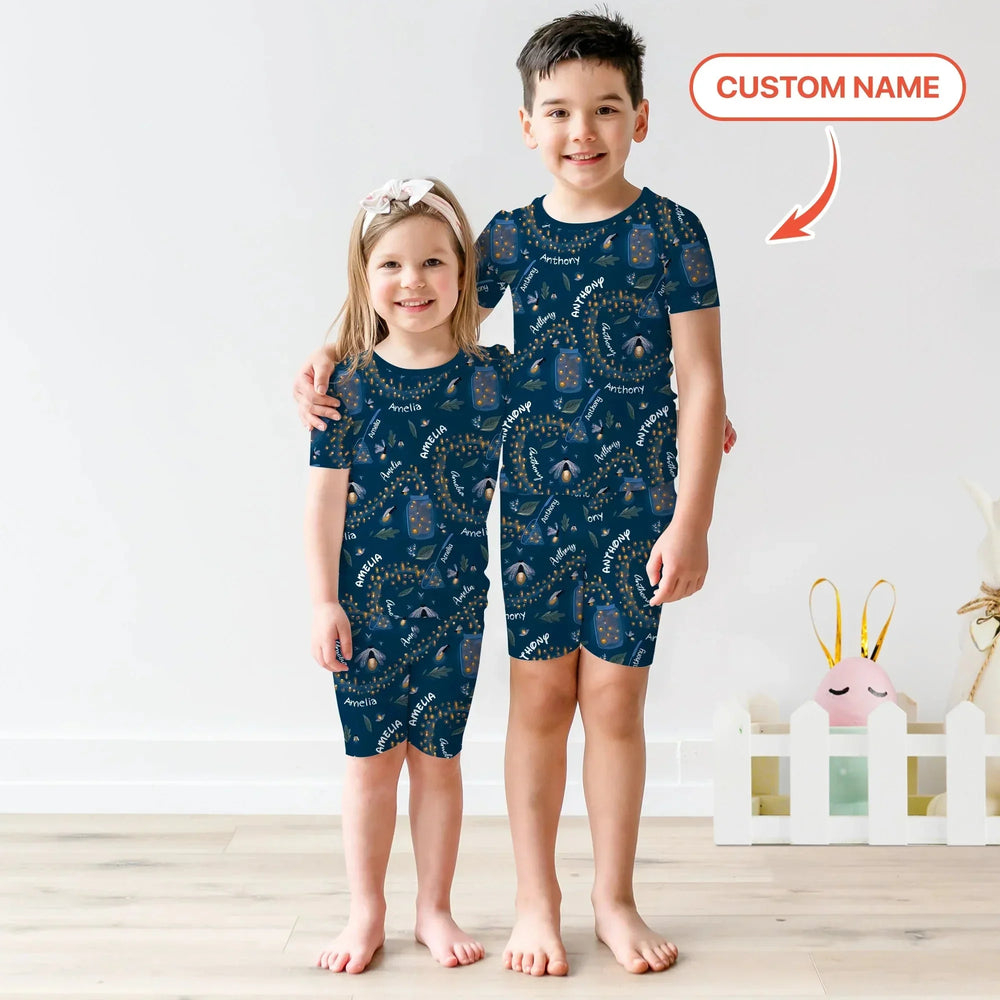 Custom Name Catching Fireflies Two Piece Short Sleeve Shorts Pajama Set , Custom Name Catching Fireflies Two Piece Short Sleeve Shorts Pajama Set - 12-18M