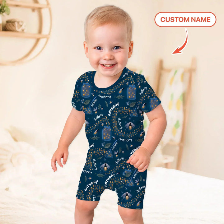 Custom Name Catching Fireflies Two Piece Short Sleeve Shorts Pajama Set , Custom Name Catching Fireflies Two Piece Short Sleeve Shorts Pajama Set - 12-18M