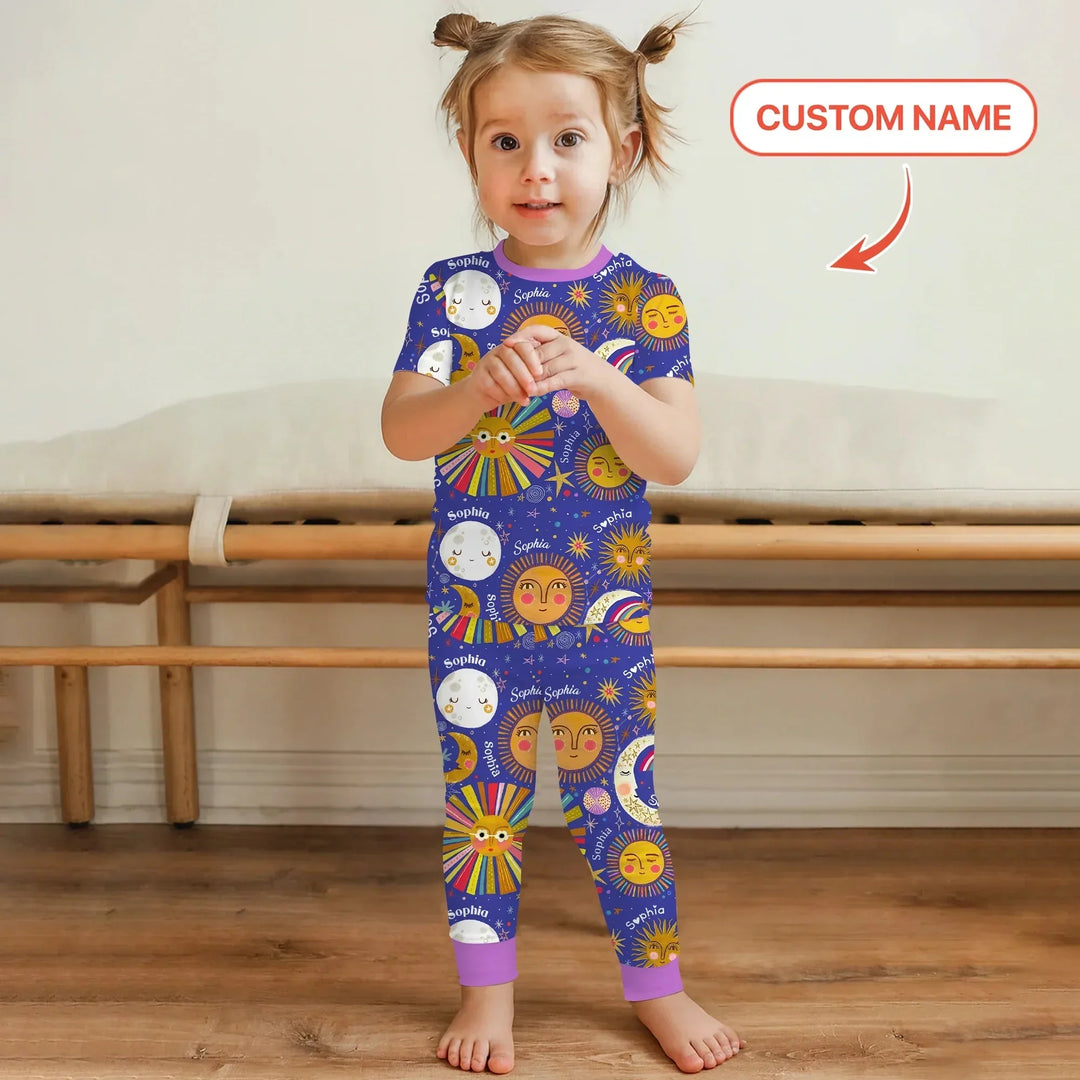Custom Name Celestial Dream Two Piece Short Sleeve Pajama Set , Custom Name Celestial Dream Two Piece Short Sleeve Pajama Set - 12-18M