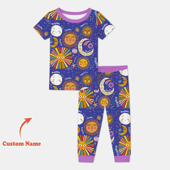 Custom Name Celestial Dream Two Piece Short Sleeve Pajama Set , Custom Name Celestial Dream Two Piece Short Sleeve Pajama Set - 12-18M