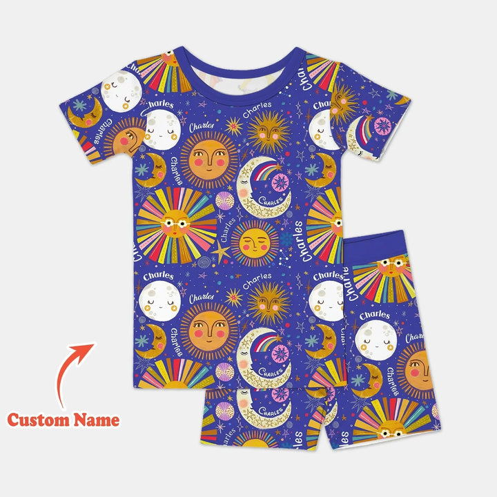 Custom Name Celestial Dream Two Piece Short Sleeve Shorts Pajama Set , Custom Name Celestial Dream Two Piece Short Sleeve Shorts Pajama Set - 12-18M