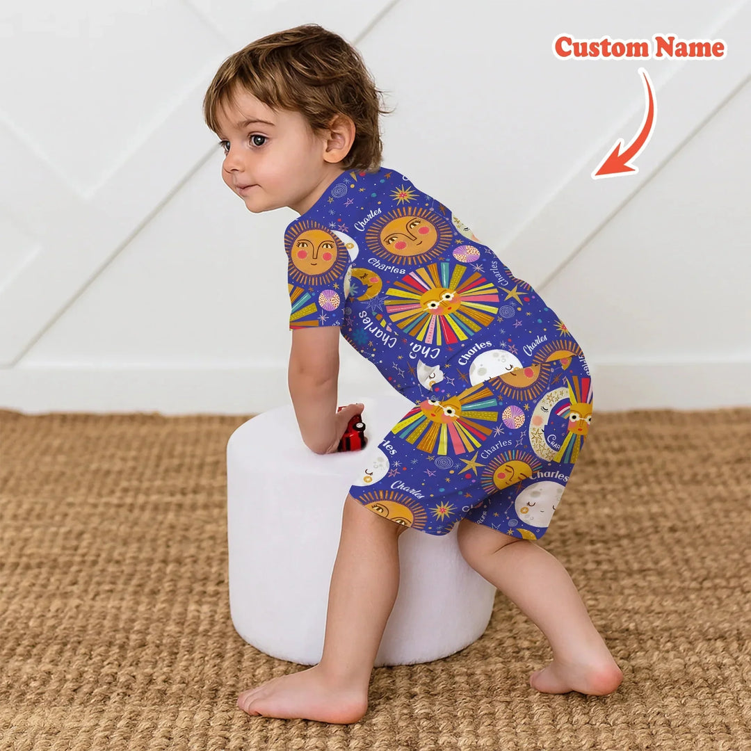 Custom Name Celestial Dream Two Piece Short Sleeve Shorts Pajama Set , Custom Name Celestial Dream Two Piece Short Sleeve Shorts Pajama Set - 12-18M