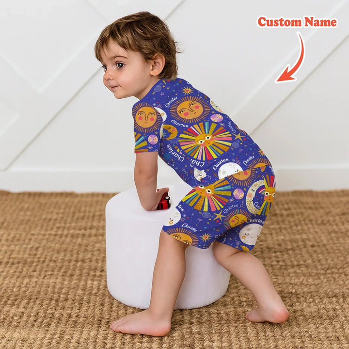 Custom Name Celestial Dream Two Piece Short Sleeve Shorts Pajama Set , Custom Name Celestial Dream Two Piece Short Sleeve Shorts Pajama Set - 12-18M