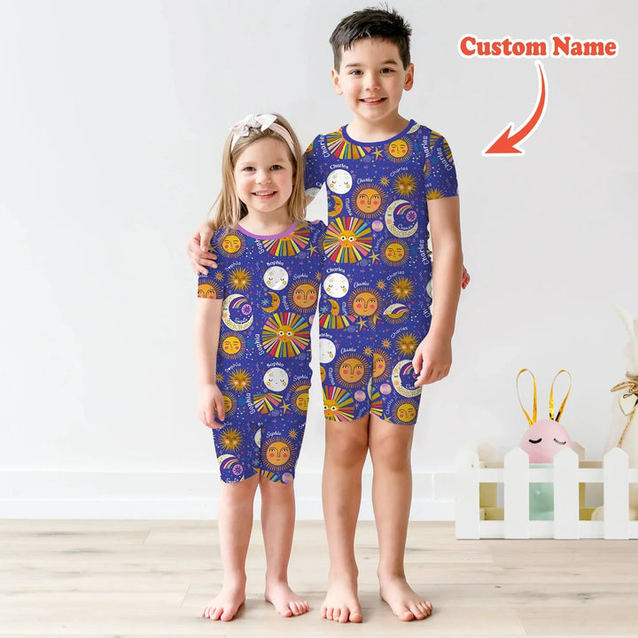 Custom Name Celestial Dream Two Piece Short Sleeve Shorts Pajama Set , Custom Name Celestial Dream Two Piece Short Sleeve Shorts Pajama Set - 12-18M