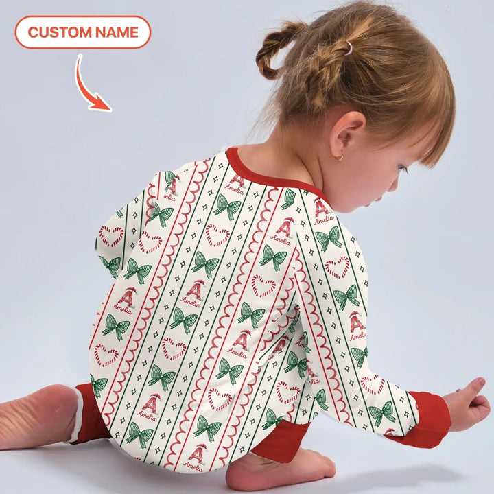 Custom Name Christmas Stripes Convertible Zippy , Custom Name Christmas Stripes Convertible Zippy - 0-3M