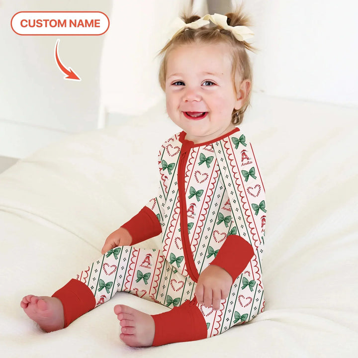 Custom Name Christmas Stripes Convertible Zippy , Custom Name Christmas Stripes Convertible Zippy - 0-3M