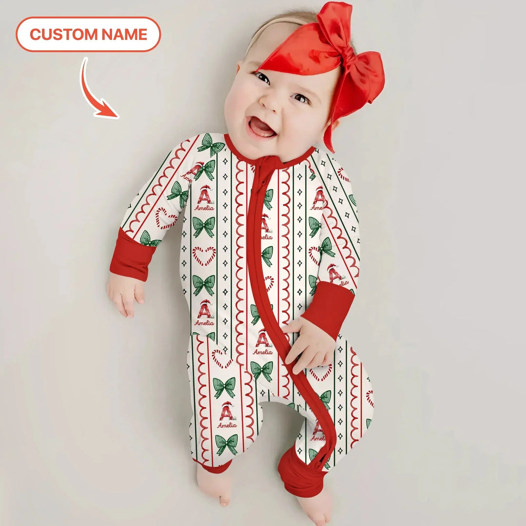 Custom Name Christmas Stripes Convertible Zippy , Custom Name Christmas Stripes Convertible Zippy - 0-3M