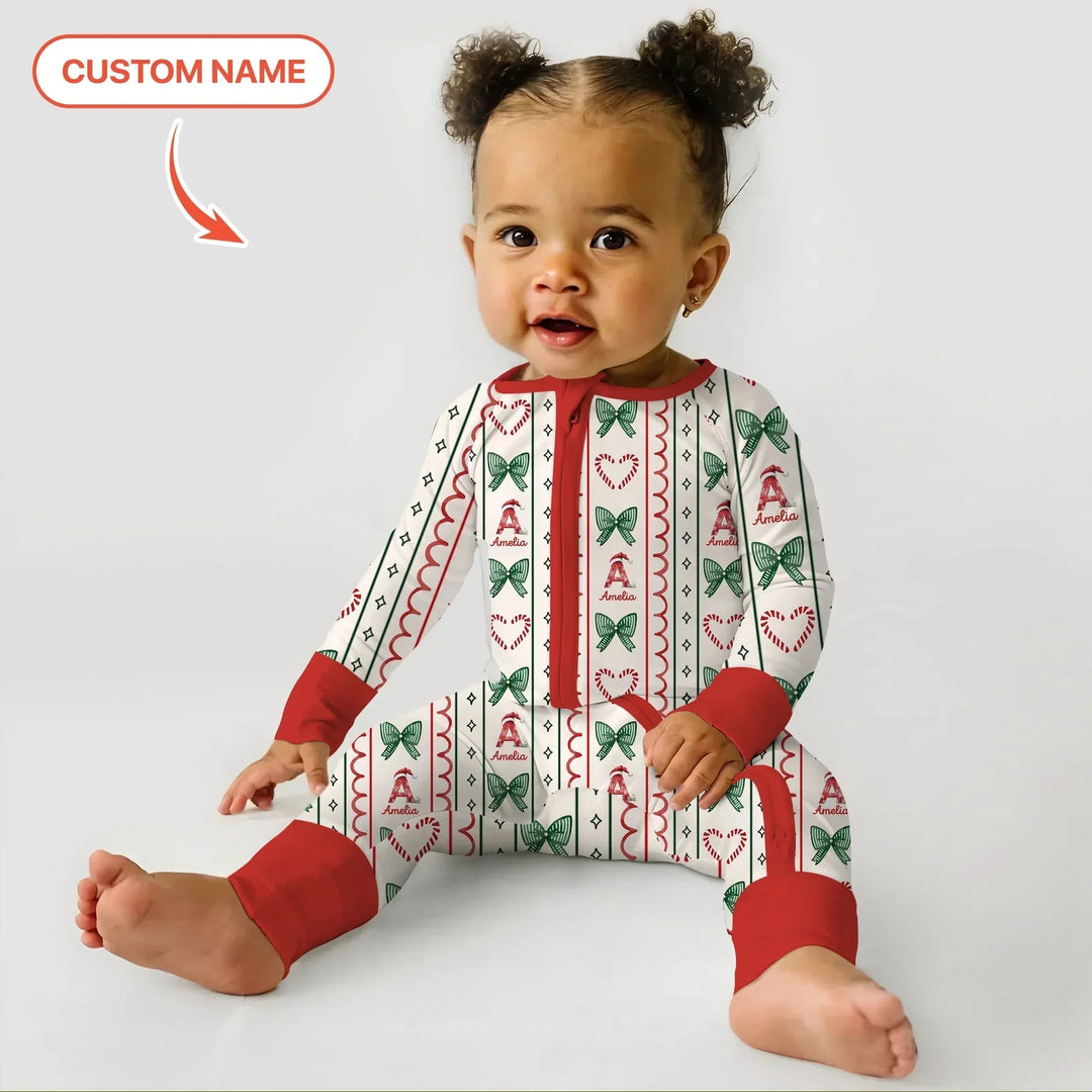 Custom Name Christmas Stripes Convertible Zippy , Custom Name Christmas Stripes Convertible Zippy - 0-3M