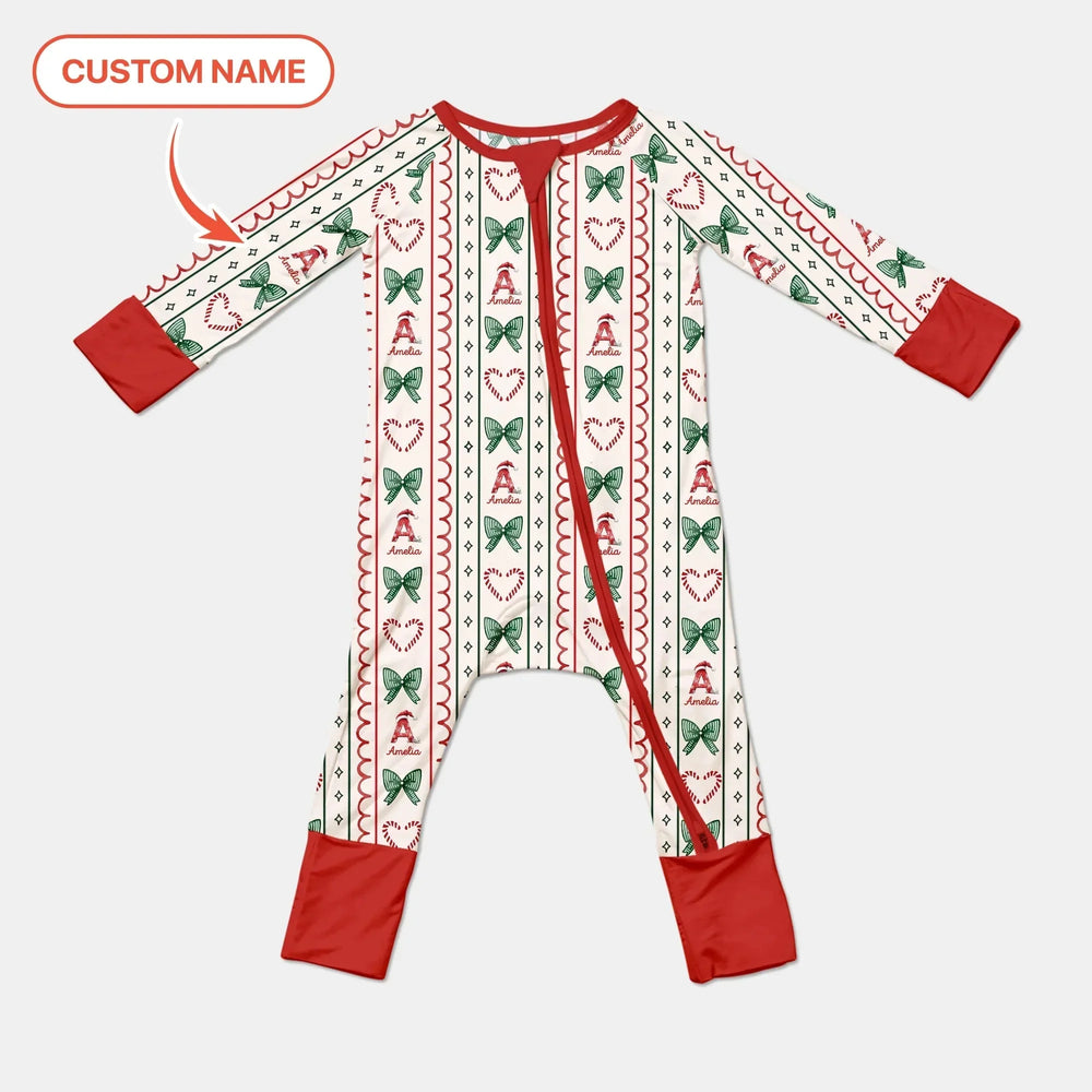 Custom Name Christmas Stripes Convertible Zippy , Custom Name Christmas Stripes Convertible Zippy - 0-3M