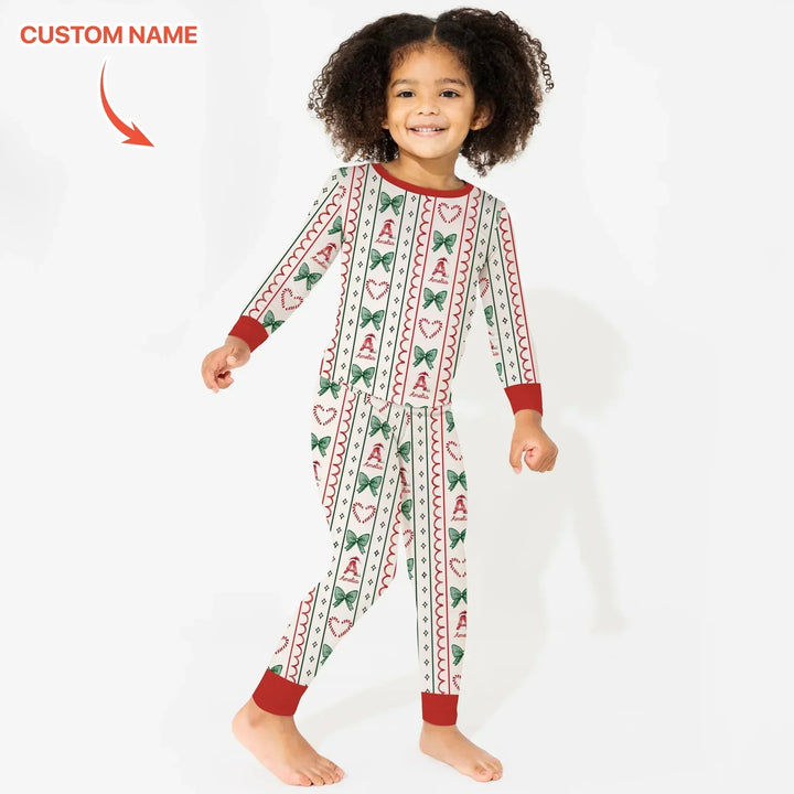 Custom Name Christmas Stripes Two Piece Long Sleeve Pajama Set , Custom Name Christmas Stripes Two Piece Long Sleeve Pajama Set - 12-18M
