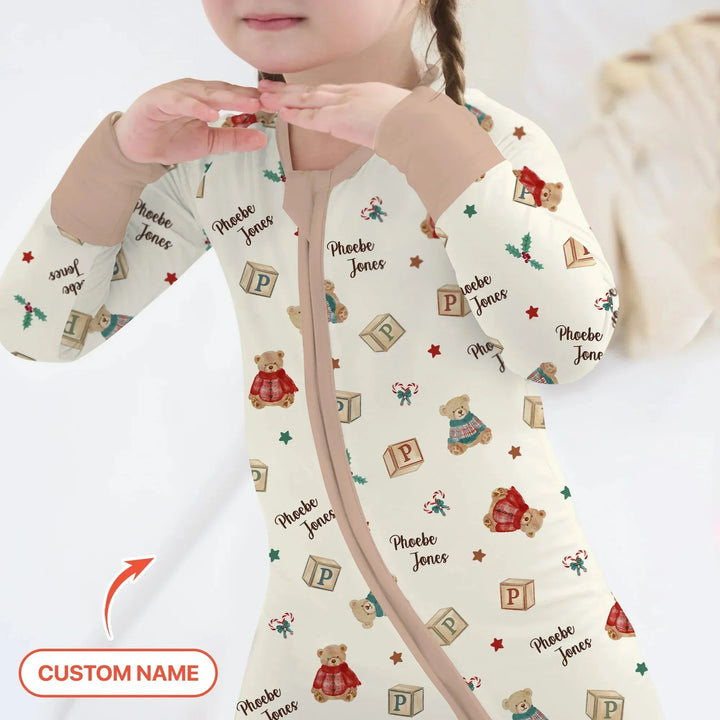 Custom Name Christmas Teddy Bear Convertible Zippy , Custom Name Christmas Teddy Bear Convertible Zippy - 0-3M