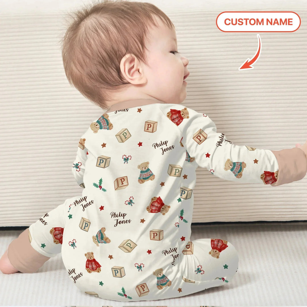 Custom Name Christmas Teddy Bear Convertible Zippy , Custom Name Christmas Teddy Bear Convertible Zippy - 0-3M