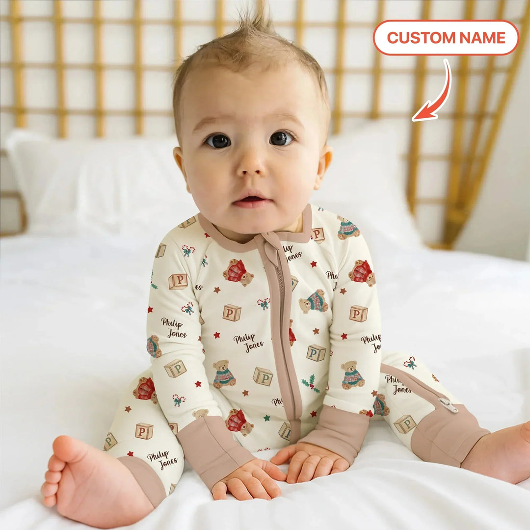Custom Name Christmas Teddy Bear Convertible Zippy , Custom Name Christmas Teddy Bear Convertible Zippy - 0-3M