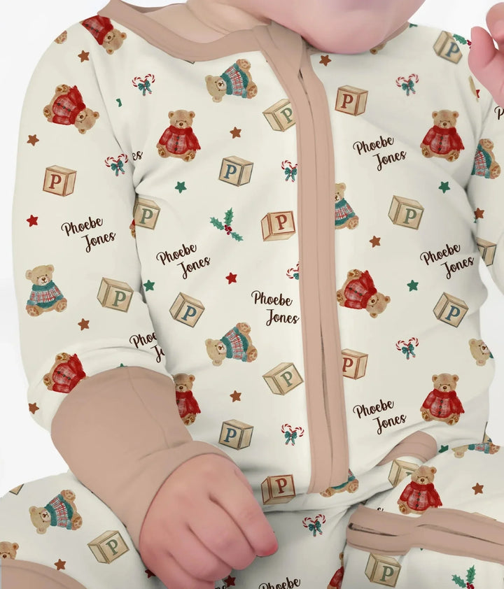 Custom Name Christmas Teddy Bear Convertible Zippy , Custom Name Christmas Teddy Bear Convertible Zippy - 0-3M