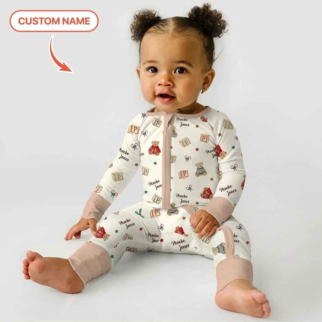 Custom Name Christmas Teddy Bear Convertible Zippy , Custom Name Christmas Teddy Bear Convertible Zippy - 0-3M