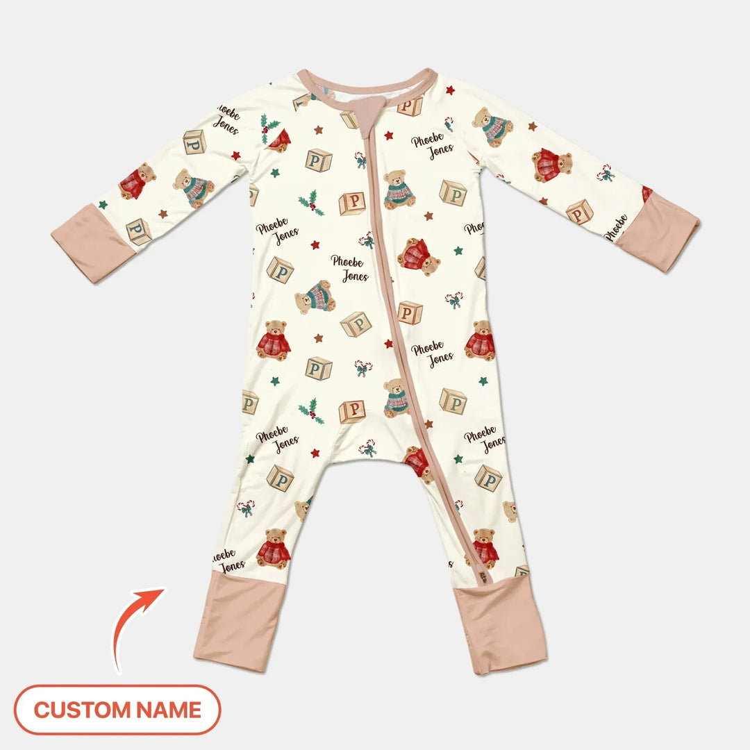 Custom Name Christmas Teddy Bear Convertible Zippy , Custom Name Christmas Teddy Bear Convertible Zippy - 0-3M