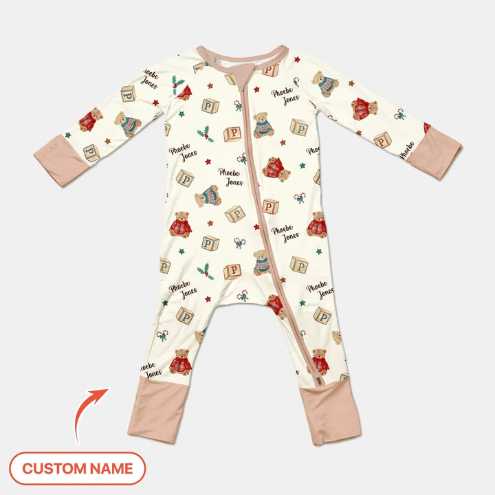 Custom Name Christmas Teddy Bear Convertible Zippy , Custom Name Christmas Teddy Bear Convertible Zippy - 0-3M