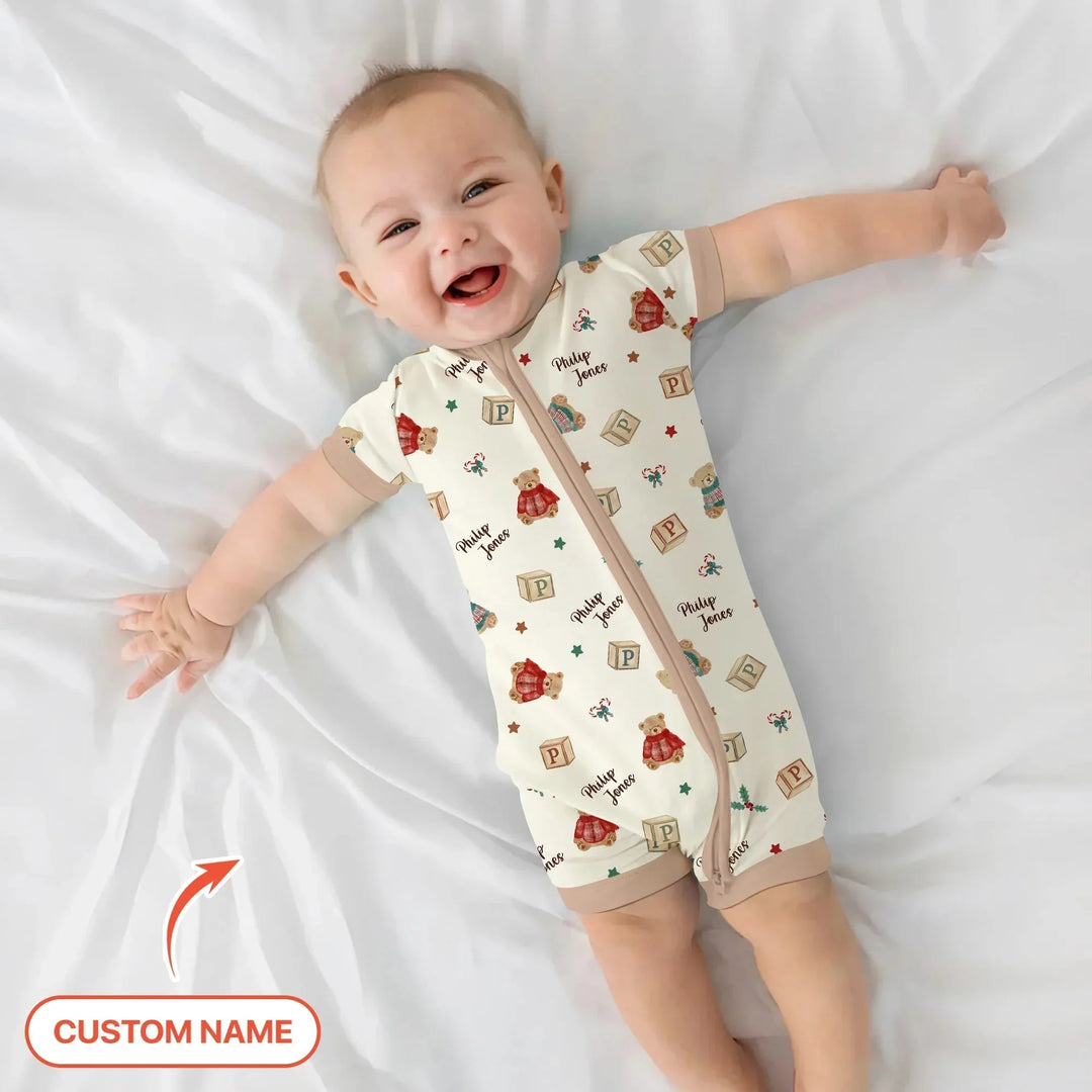 Custom Name Christmas Teddy Bear Shorty Zippy , Custom Name Christmas Teddy Bear Shorty Zippy - 0-3M